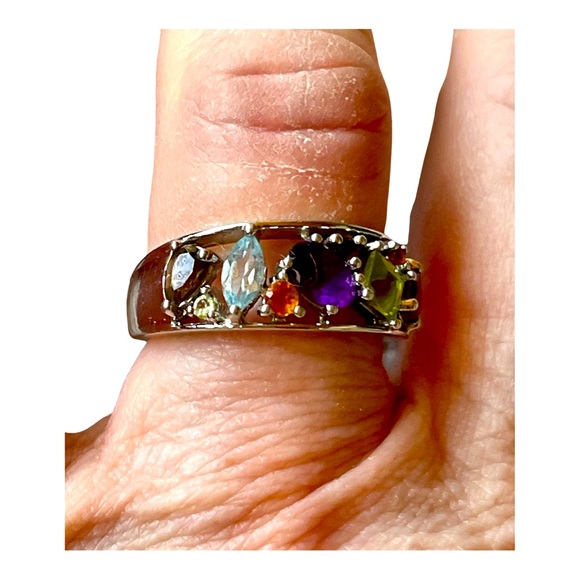 Multi Gemstones band set in Sterling! Amethyst, Peridot, Topaz, Garnets and more - Picture 10 of 10
